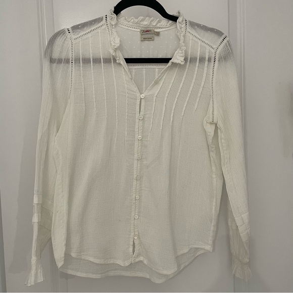 Faherty Willa Button Front Organic Cotton Ruffle Collar Embroidered White Top 22 - Picture 3 of 11